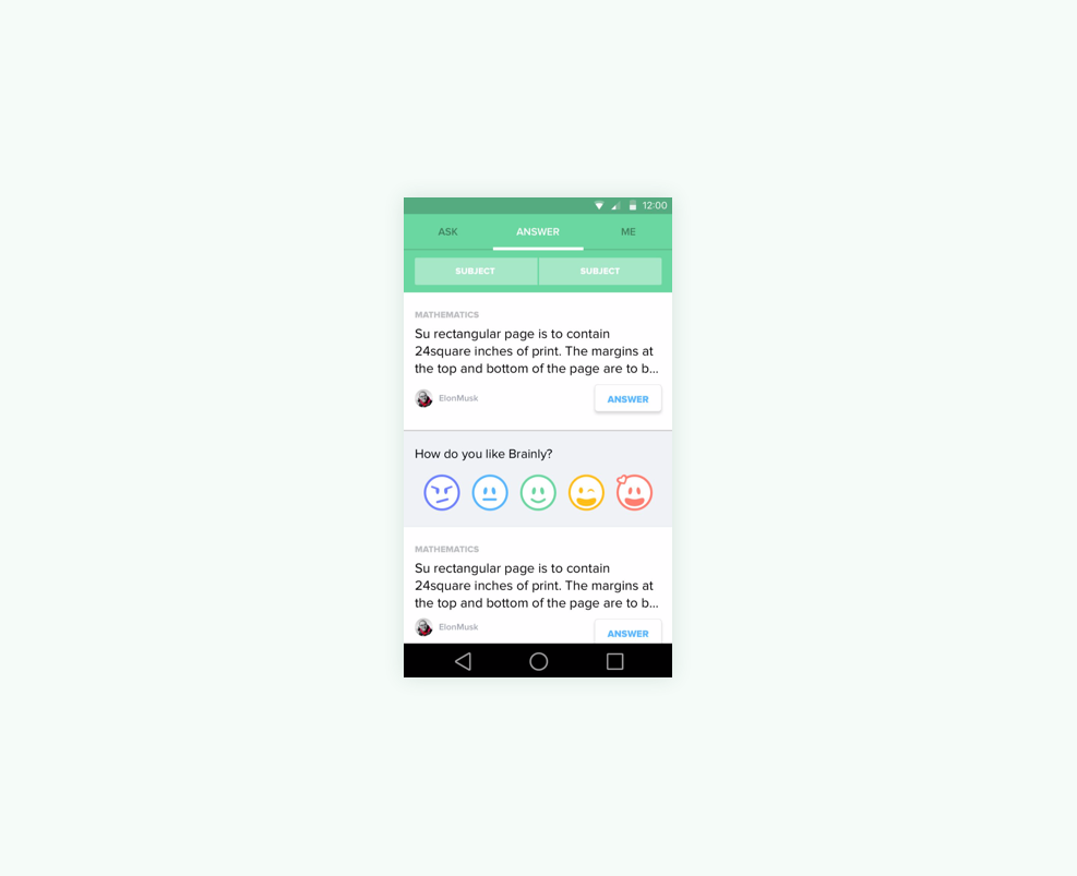 Brainly in-app feedback screens
